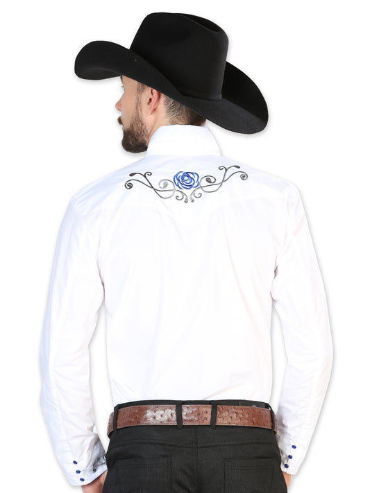 El General Embroidery Western Shirt White/Blue 42938