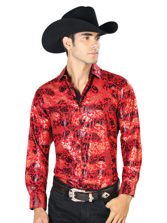 Red And Gold Casual Long Sleeve Shirt 43572