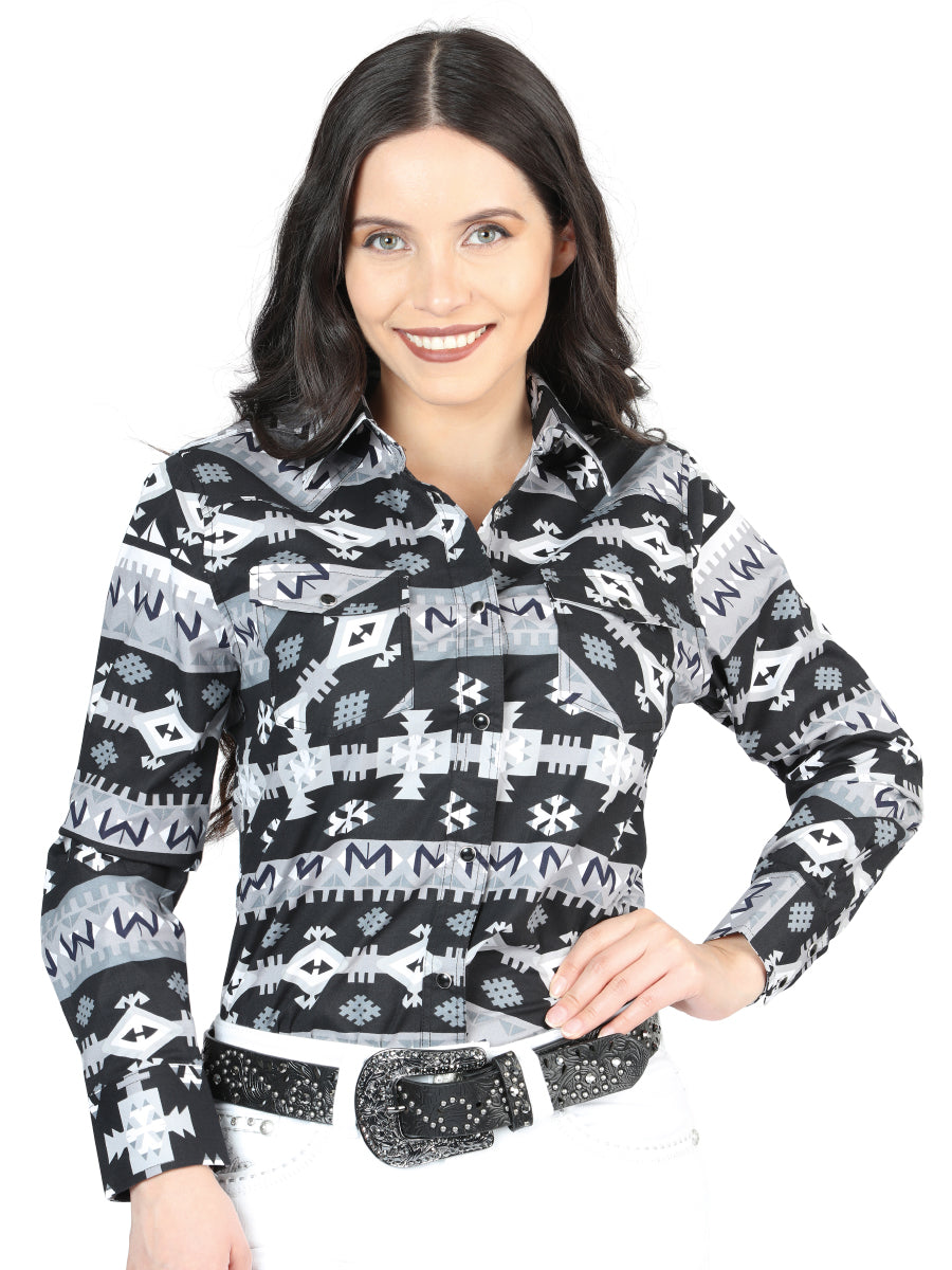 Casual Long-Sleeve Shirt by El General Black/White 44423