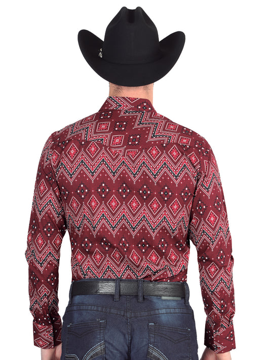 Casual Long-Sleeve Shirt by El General Burgundy 44431