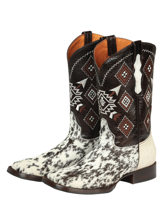 El General Men’s Rodeo Boot - White & Brown Crazy Cowhide Leather 44862