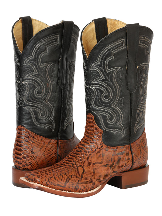 El General Men’s Python Imitation Rodeo Boots - Cognac 45435