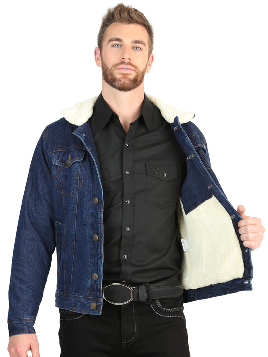 El General Men’s Dark Blue Denim Sherpa-Lined Jacket 45640