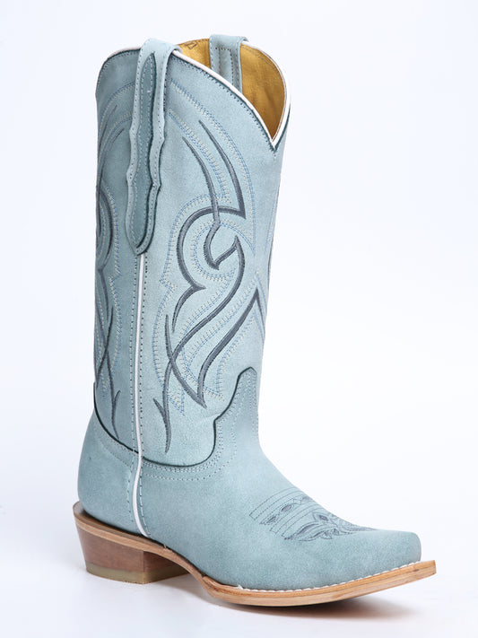 Women's El General Western Boot Leather Sky- Blue 45934