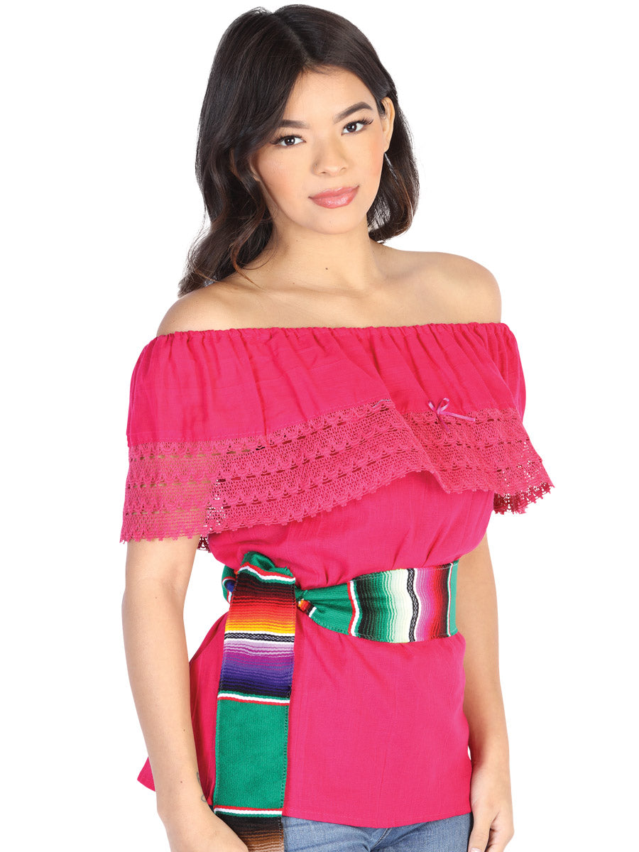 Mexican Artisanal Blouse 50% Cotton, %50 Polyester Fuchsia 602489