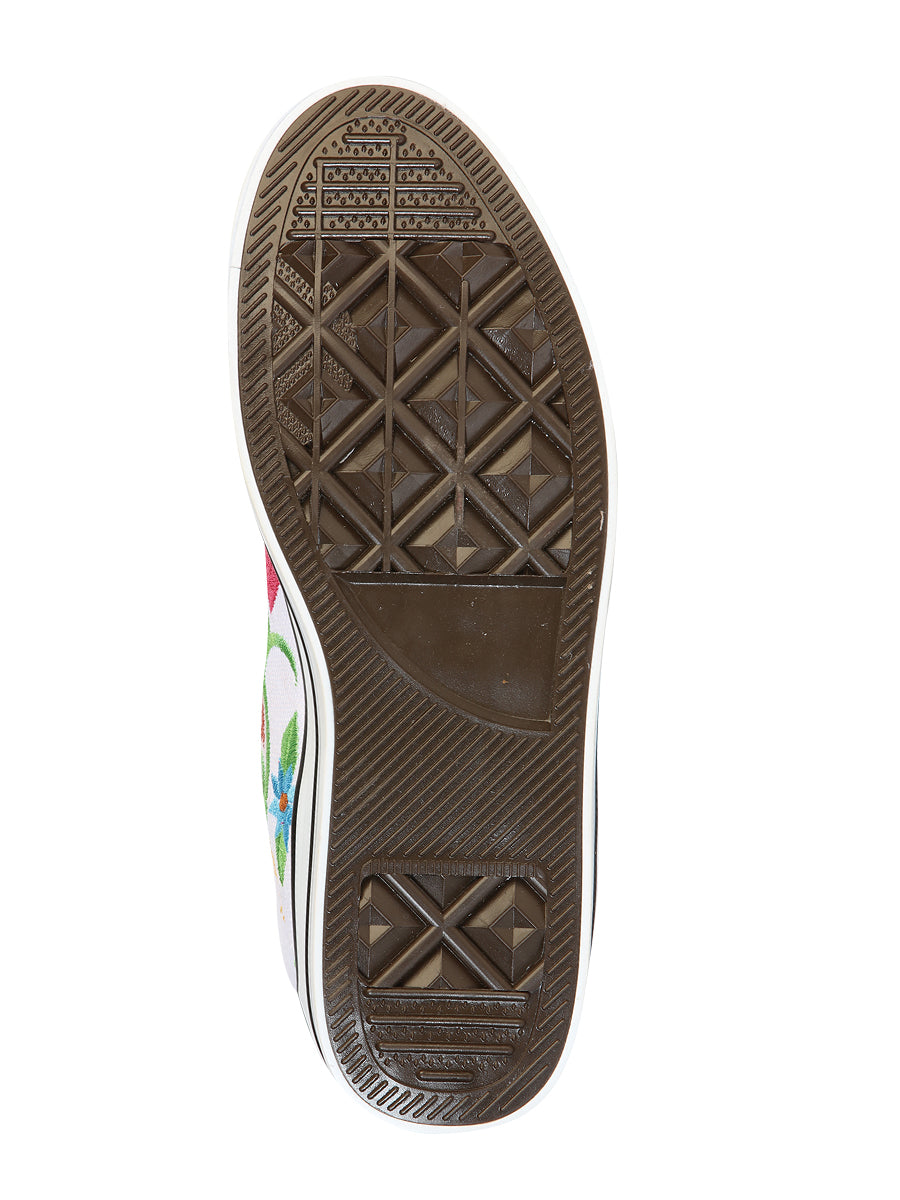 Artisanal Embroidered Sneakers Textile Canvas White 602787
