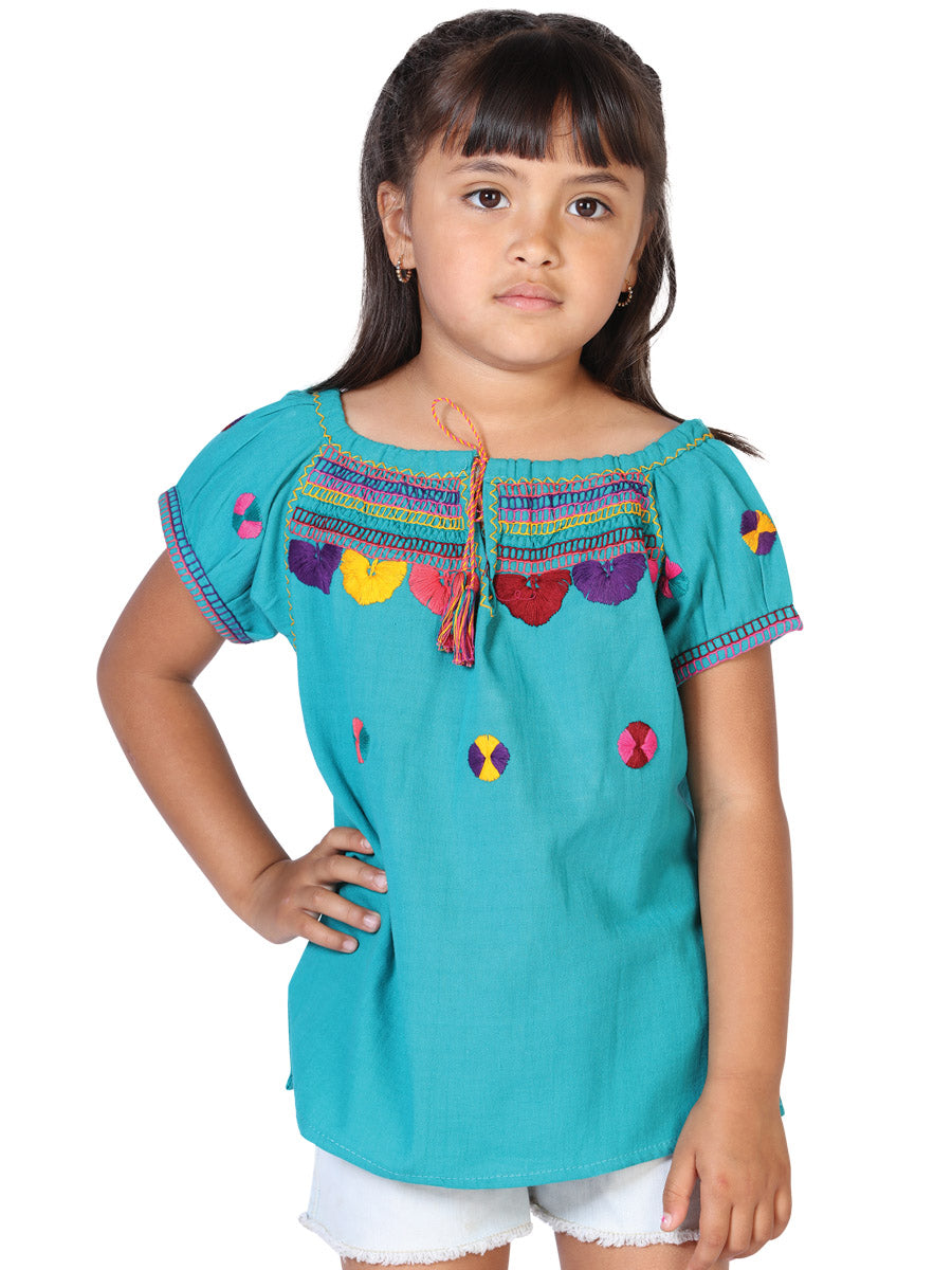 Artisanal Embroidered Blouse 100% Cotton Blue 603594