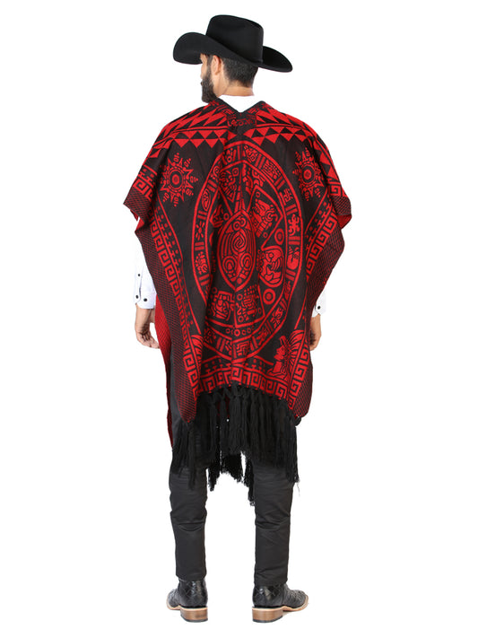 Artisanal Mexican Poncho 92% Acylic, 8% Polyester Black/Red 603836