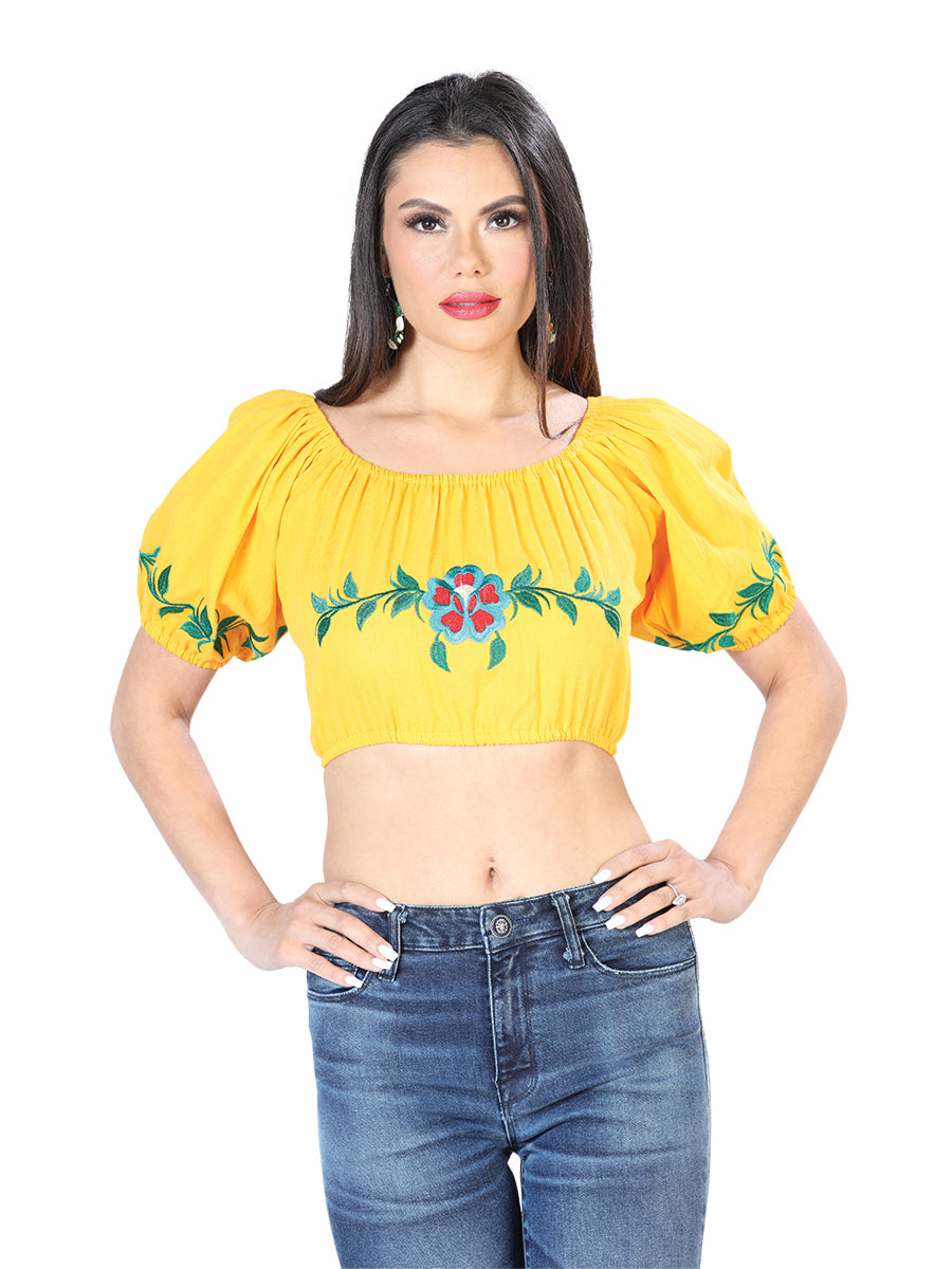 Artisanal Embroidered Blouse 100% Cotton Yellow 603893