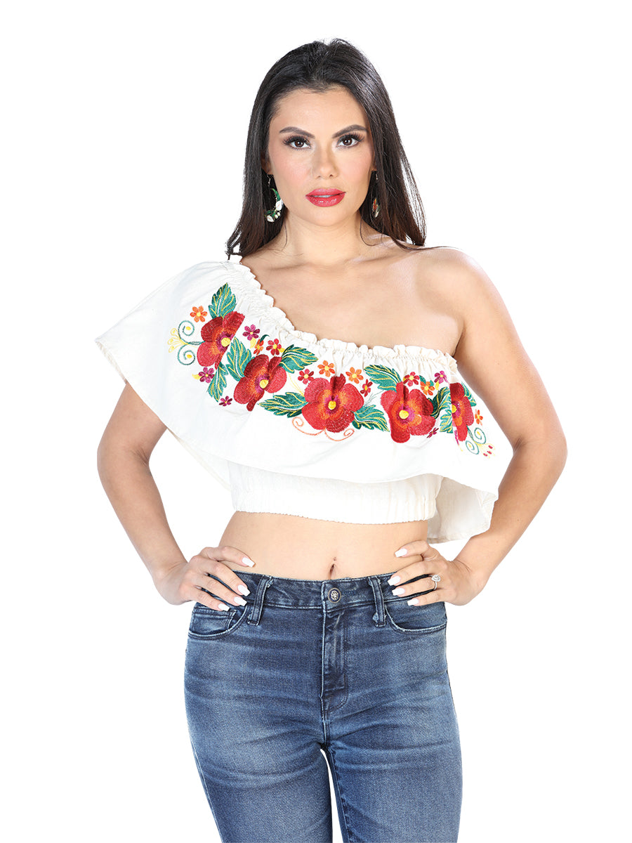 Artisanal Embroidered Blouse 100% Cotton Beige 603896