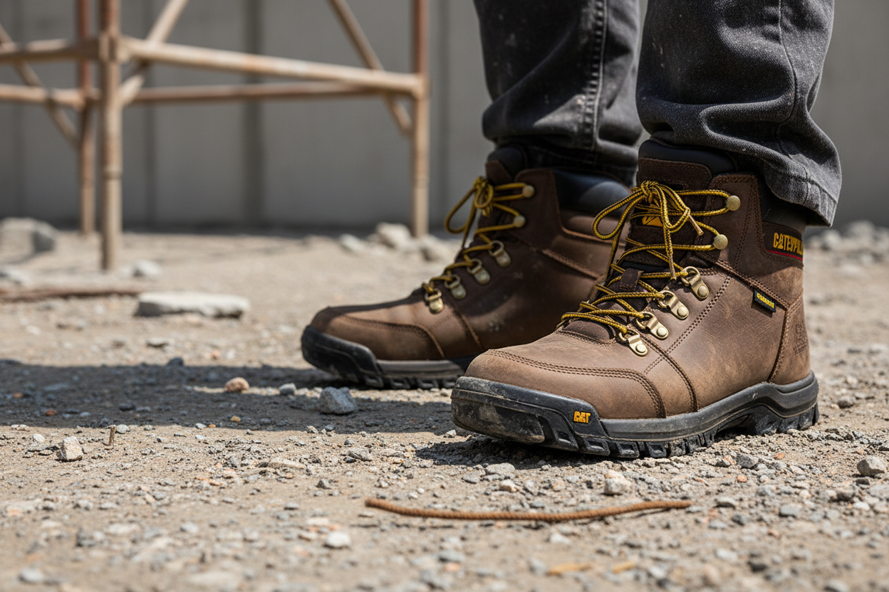 Hombre usando botas Caterpillar trabajando