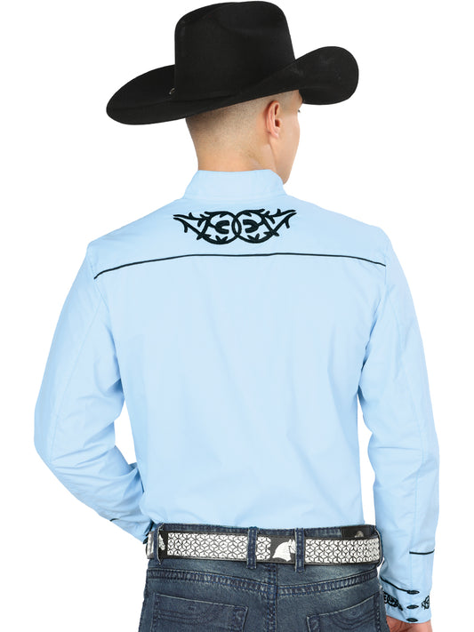 Mens El Señor de los Cielos Charro Embroidery Shirt Blue/Black 40785