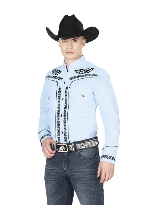 Mens El Señor de los Cielos Charro Embroidery Shirt Blue/Black 40785