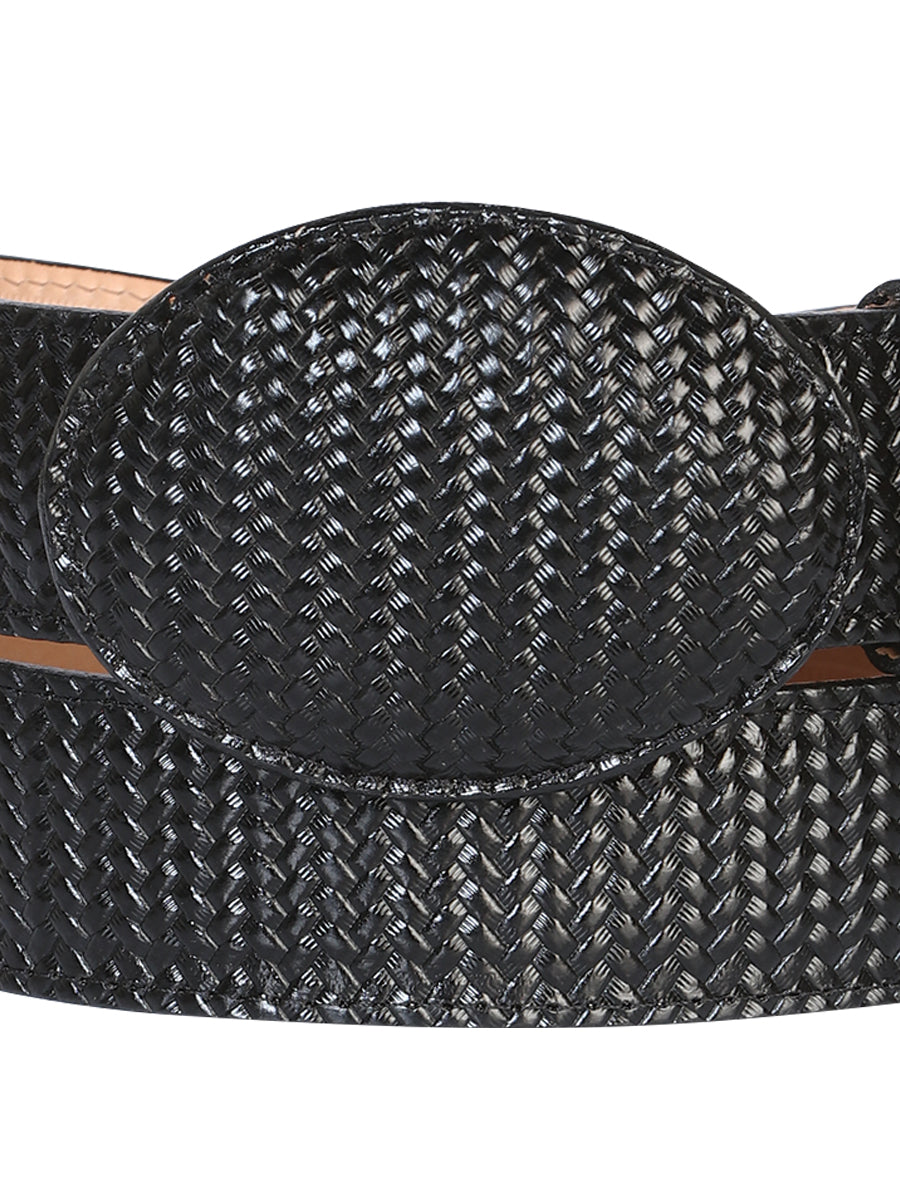 El General Men’s Western Belt - Black Woven Embossed Leather 41897