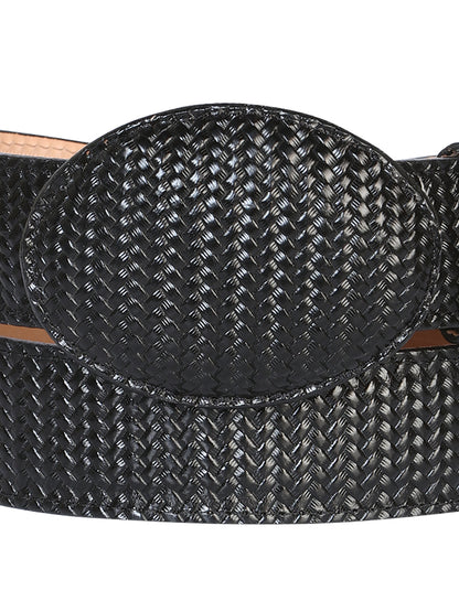 El General Men’s Western Belt - Black Woven Embossed Leather 41897