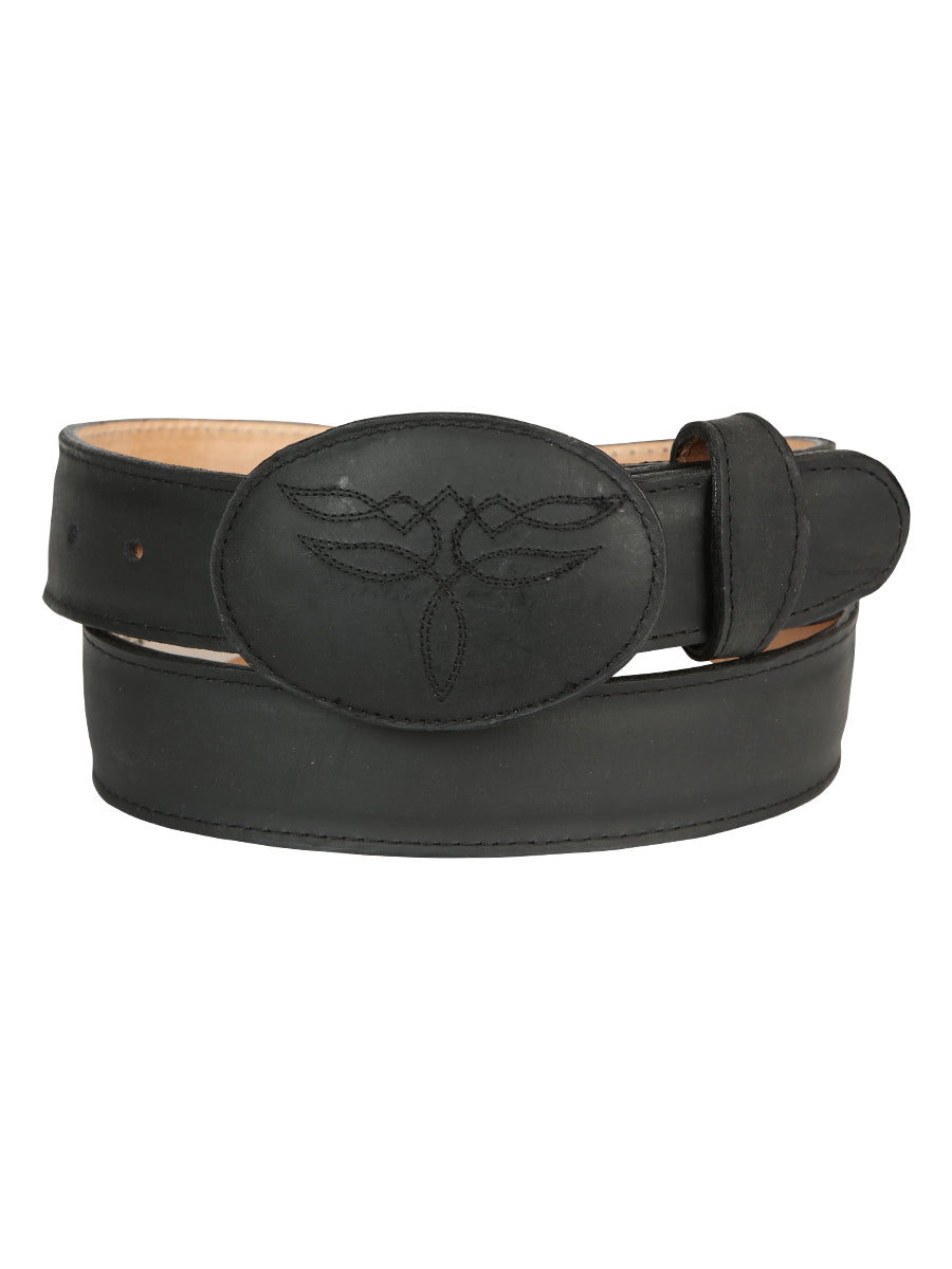 El General Men’s Western Belt - Crazy Cowhide Leather - Black 43190