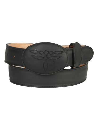 El General Men’s Western Belt - Crazy Cowhide Leather - Black 43190