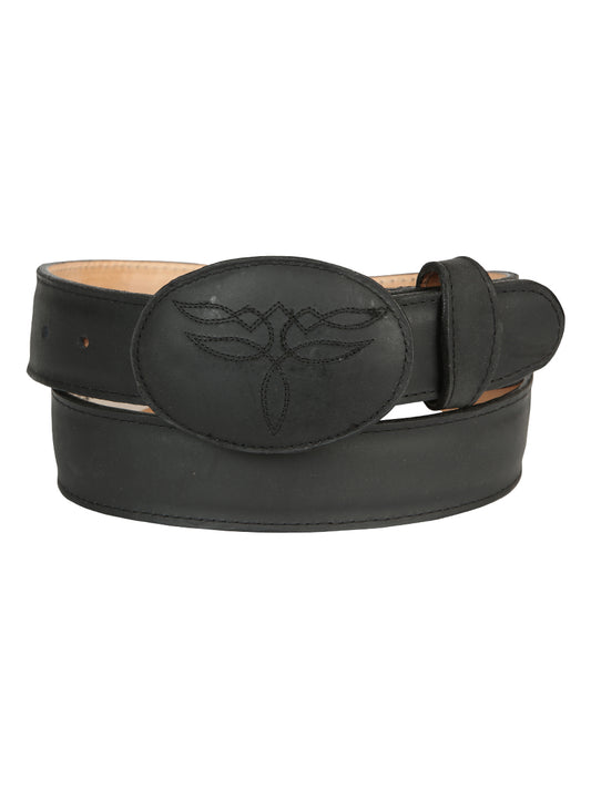 El General Men’s Western Belt - Crazy Cowhide Leather - Black 43190