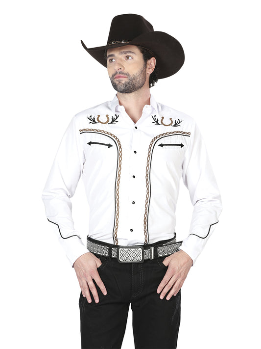 El General Embroidery Western Shirt White/Gold 43296