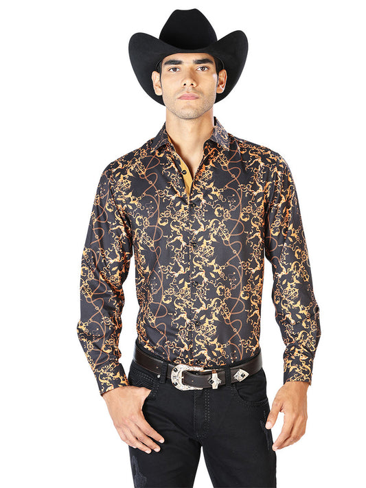 Black And Gold Casual Long Sleeve Shirt 43561