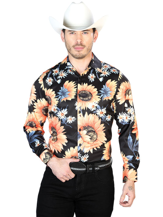 Black/Sunflower Casual Long Sleeve Shirt 43671