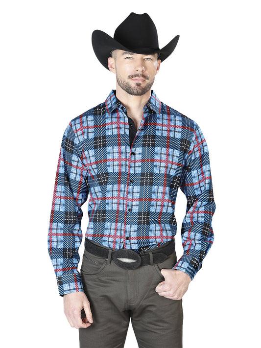 Blue And Checkers Casual Long Sleeve Shirt 43690