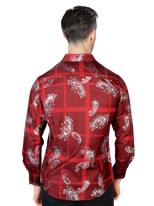 Wine And Silver Casual Long Sleeve Shirt 44027