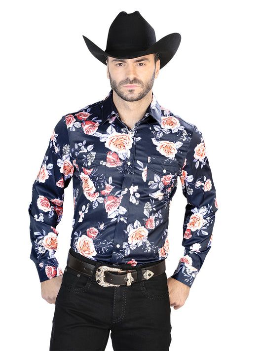 Navy/Roses Casual Long Sleeve Shirt 44089