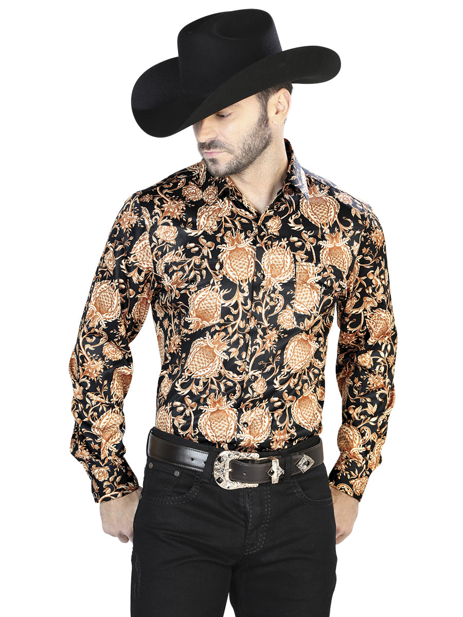 Gold And Black Casual Long Sleeve Shirt 44092