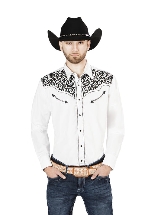 El General Embroidery Western Shirt White/Black 44194