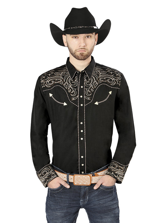 El General Embroidery Western Shirt Black/Gold 44198