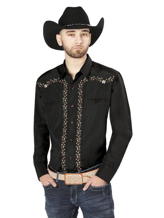 El General Embroidery Western Shirt Black/Gold 44200