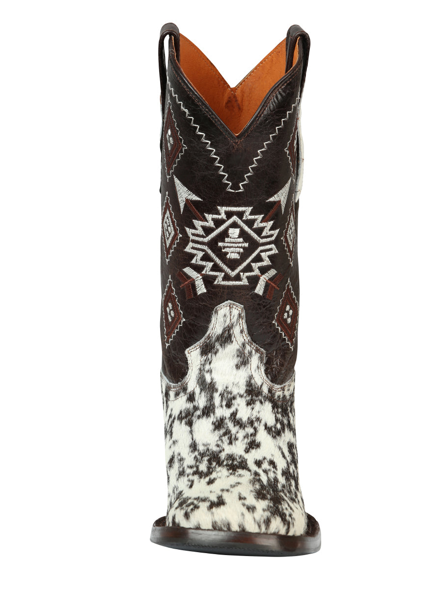 El General Men’s Rodeo Boot - White & Brown Crazy Cowhide  Leather 44862