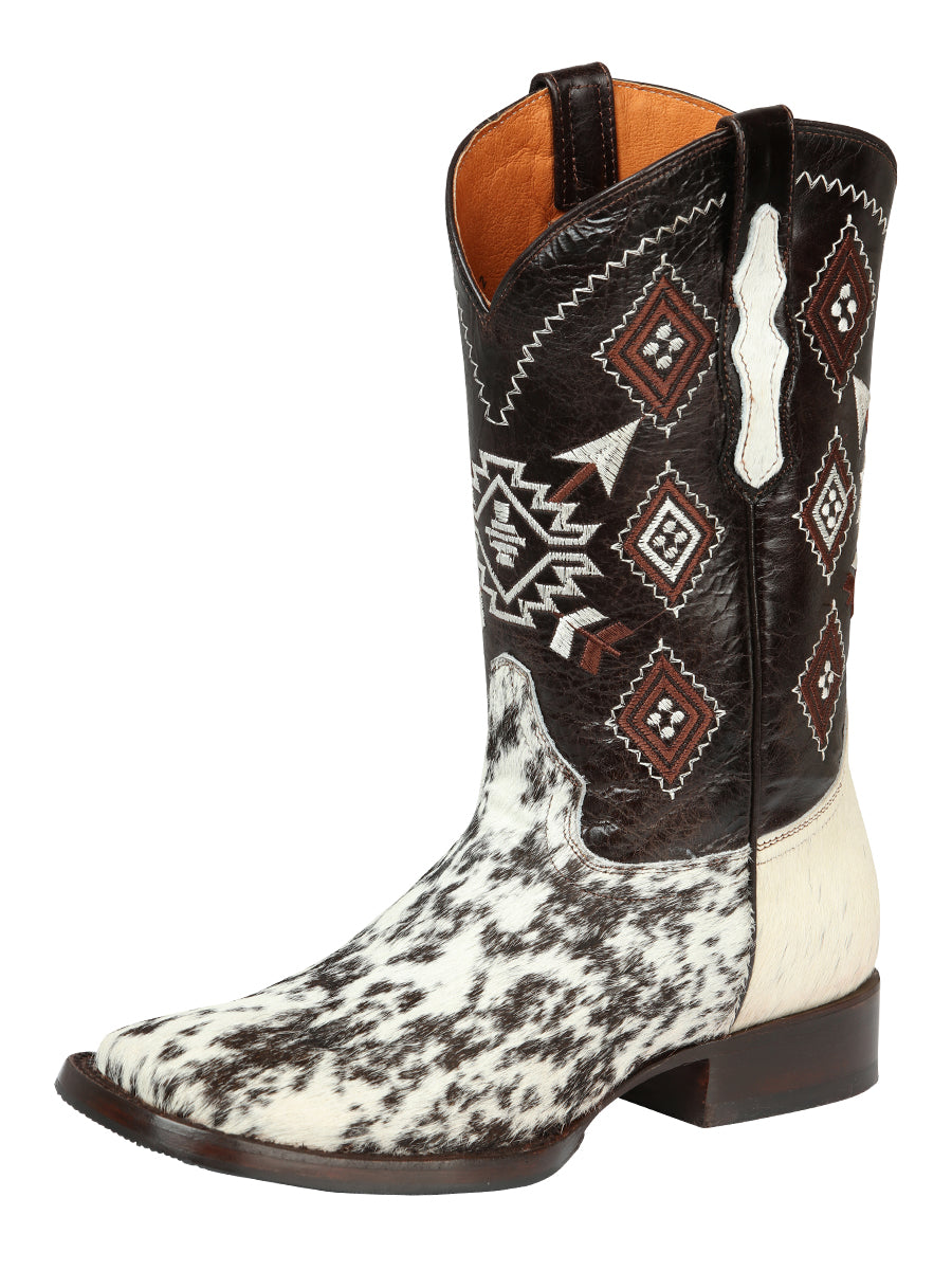 El General Men’s Rodeo Boot - White & Brown Crazy Cowhide  Leather 44862