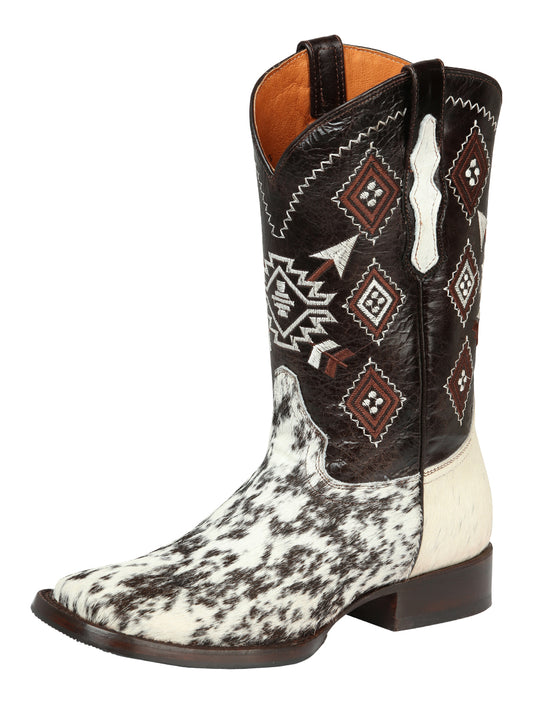 El General Men’s Rodeo Boot - White & Brown Crazy Cowhide  Leather 44862