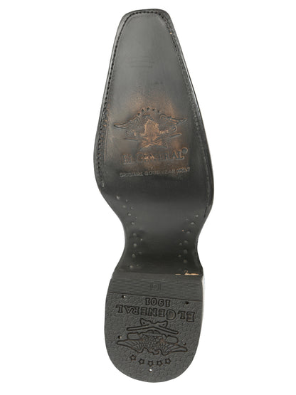 El General Men's Exotic Ostrich Leather Cowboy Boots - Black  45075