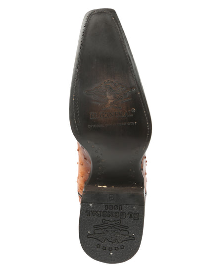 El General Men's Exotic Ostrich Leather Cowboy Boots - Cognac  45077