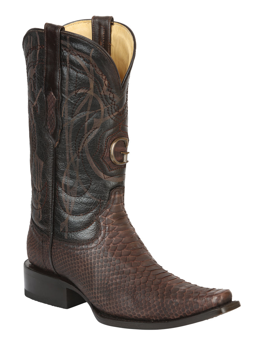 El General Men's Exotic Python Leather Cowboy Boots - Brown 45088