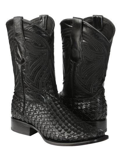 El General Men’s Leather Rodeo Boots Petatillo - Black 45096