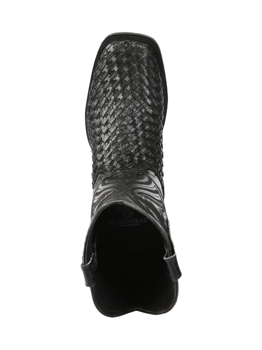 El General Men’s Leather Rodeo Boots Petatillo - Black 45096