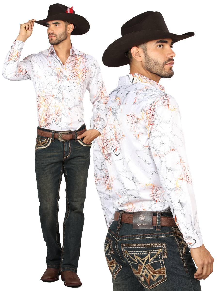 Centenario Men's Tinted Brown Denim with Embroidered Details  45316