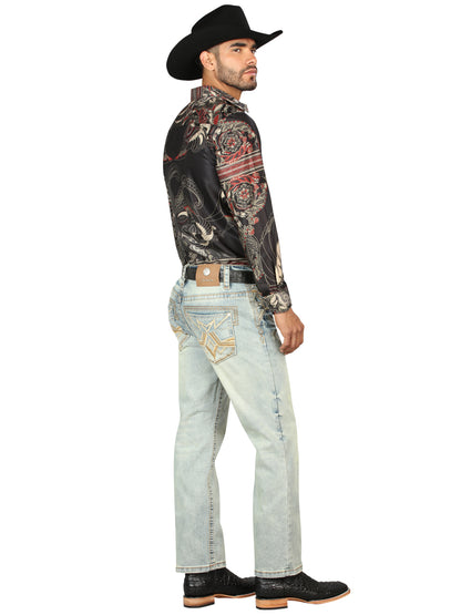 Centenario Men's Light Blue Denim with Embroidered Details 45317