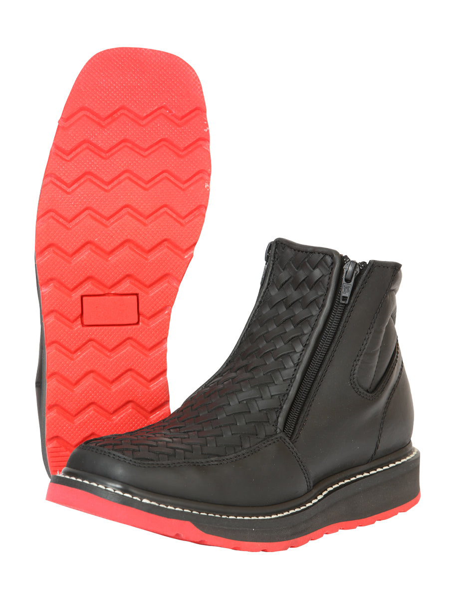 El General Men’s Ankle Boots with Zipper Woven Petatillo - Black

 45358