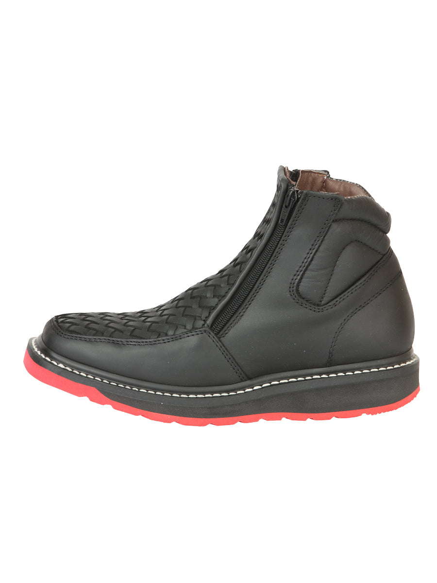 El General Men’s Ankle Boots with Zipper Woven Petatillo - Black

 45358