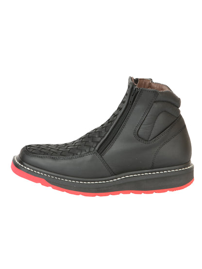 El General Men’s Ankle Boots with Zipper Woven Petatillo - Black

 45358