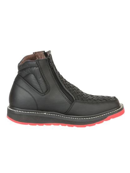 El General Men’s Ankle Boots with Zipper Woven Petatillo - Black

 45358