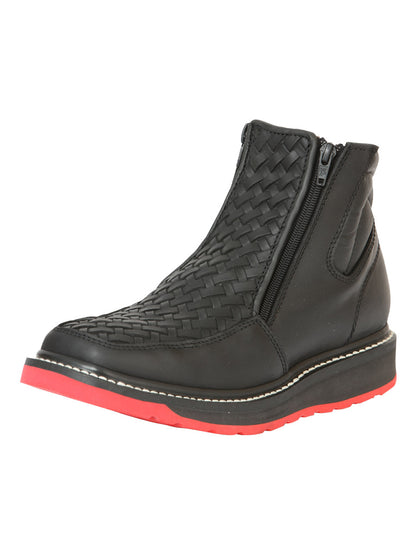 El General Men’s Ankle Boots with Zipper Woven Petatillo - Black

 45358