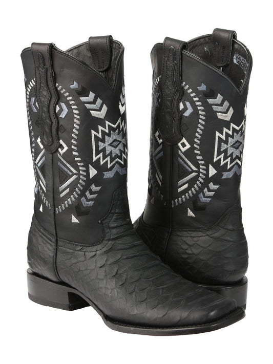 El General Men’s Black Python Imitation Rodeo Boots 45398