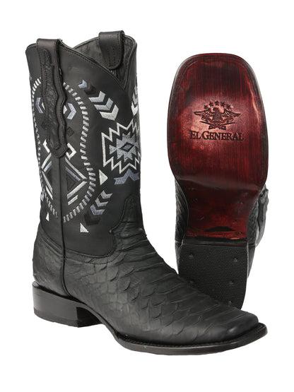 El General Men’s Black Python Imitation Rodeo Boots 45398