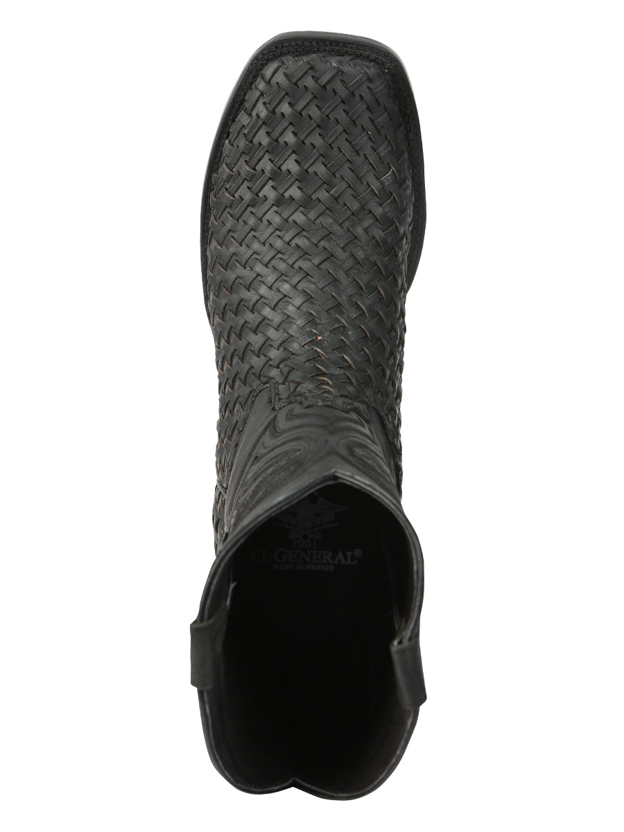 El General Men’s Leather Rodeo Boots Petatillo - Black 45400